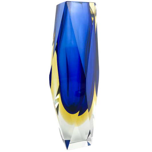 Murano Faceted Blue + Gold Sommerso Vase #O583