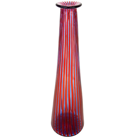 Murano Blue + Red Caned Glass Bottle by Venini #O595