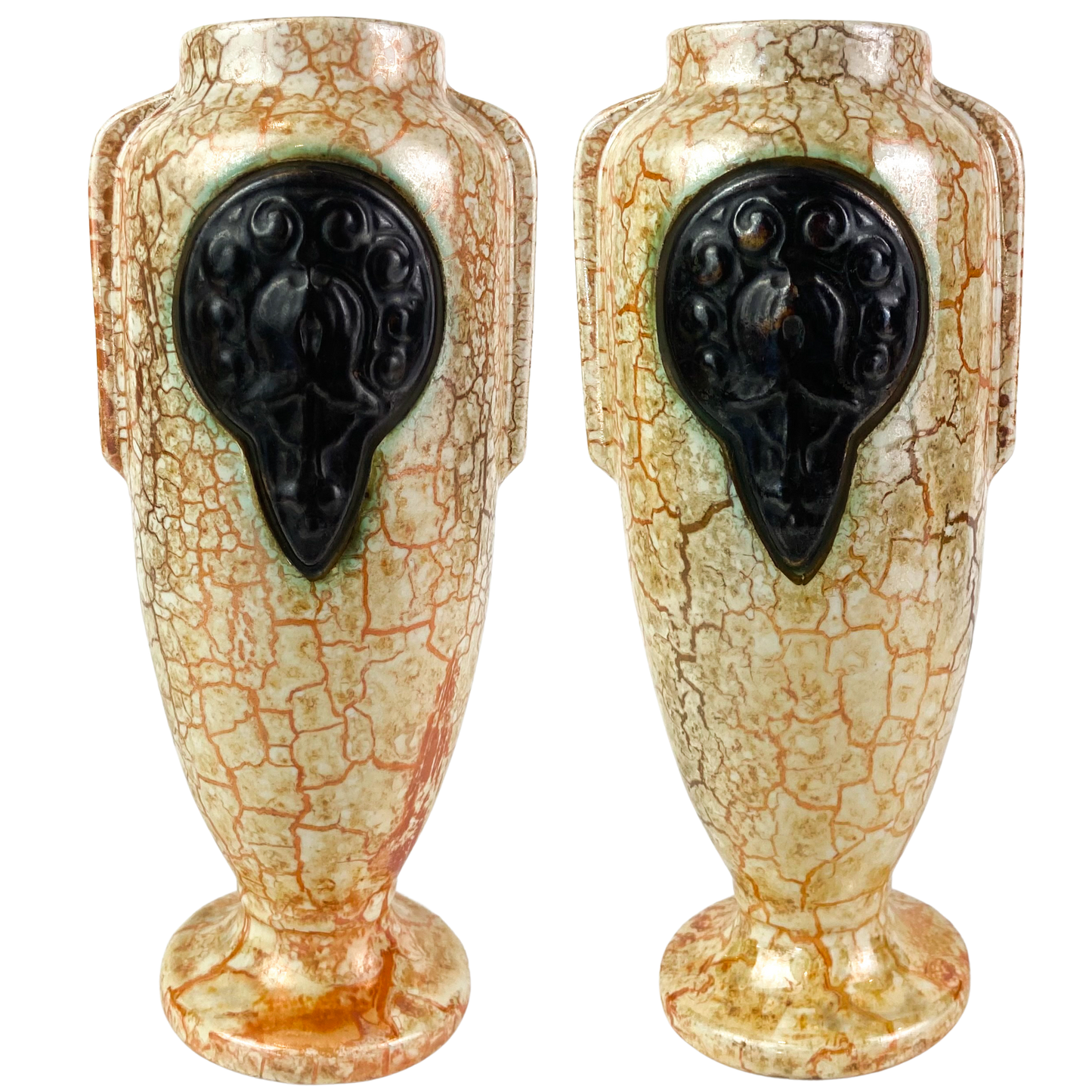 Antique Czech Art Deco Ceramic 'Alienware' Vases #O1329