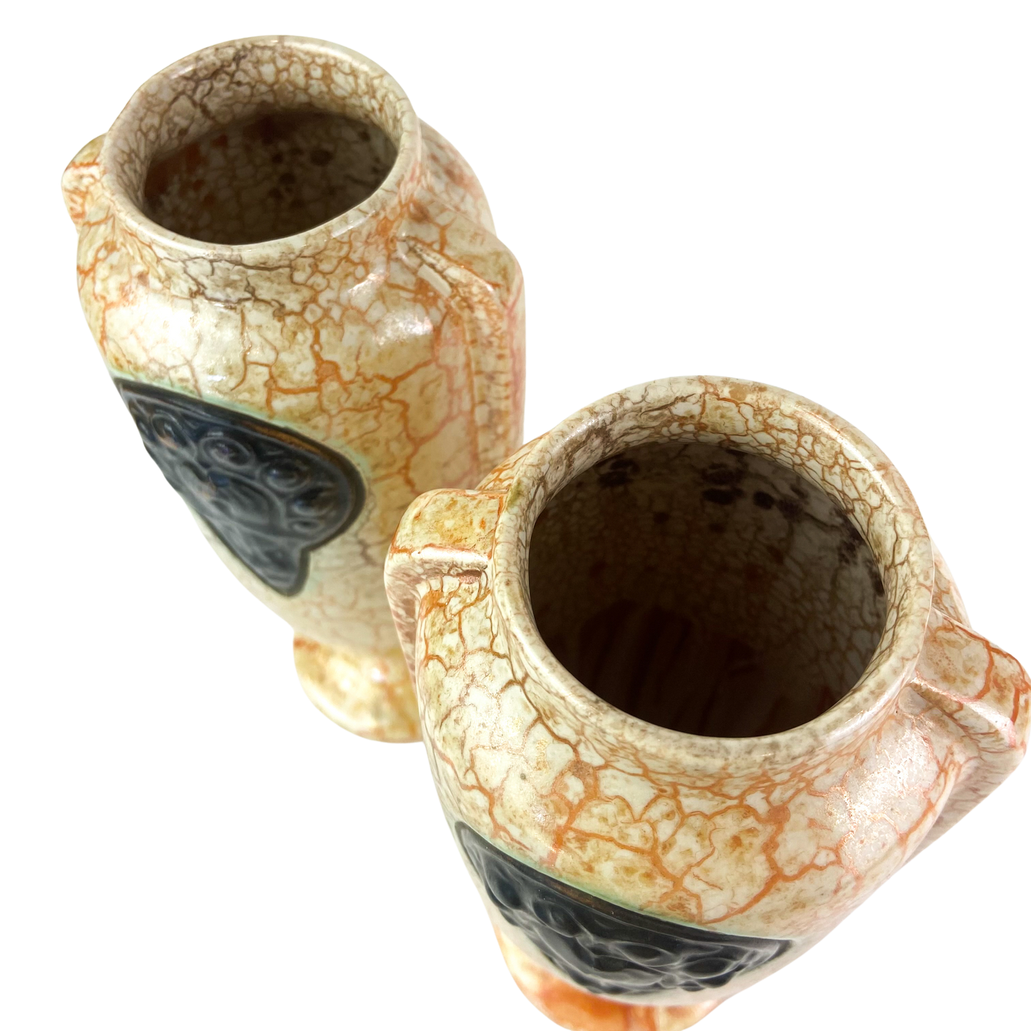 Antique Czech Art Deco Ceramic 'Alienware' Vases #O1329
