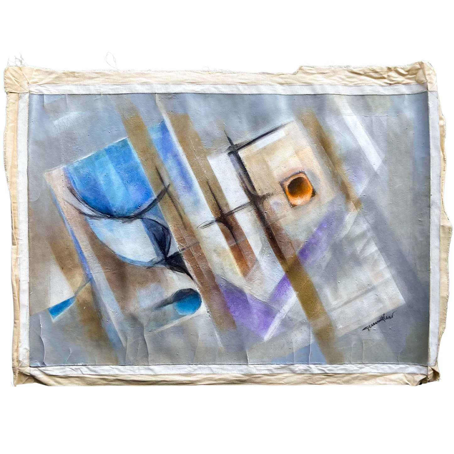 Sem Titulo (2003) Cubist Acrylic Painting by Guenther Leyen #P1873 - 26" x 35.5"