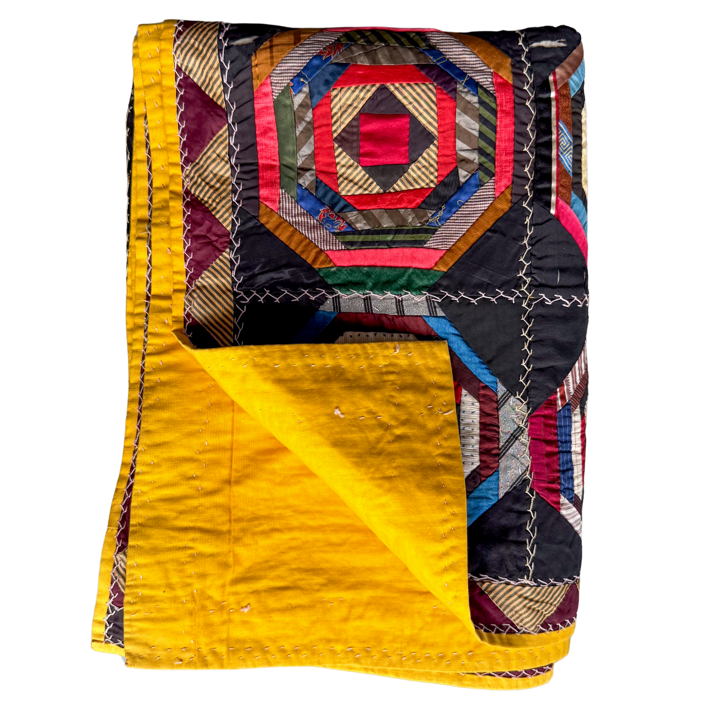 19th Century Hand Stitched American Silk Quilt #T3 - 4'4" x 5'9"
