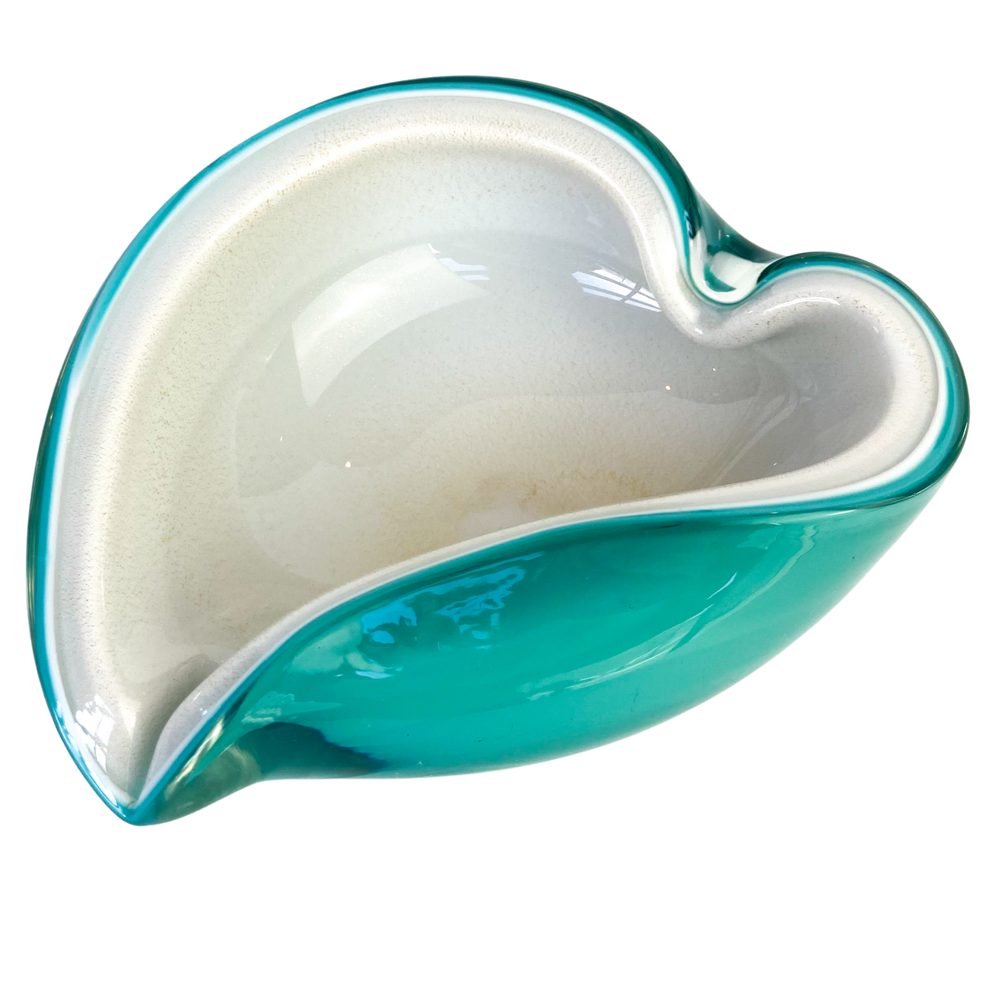 Murano Turquoise + Cream Freeform Glass Catchall/Ashtray #O1336