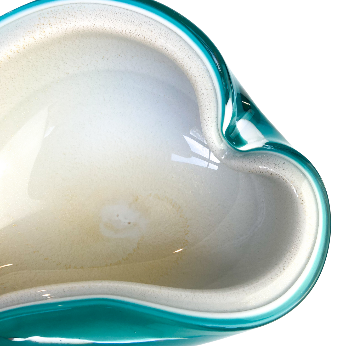 Murano Turquoise + Cream Freeform Glass Catchall/Ashtray #O1336