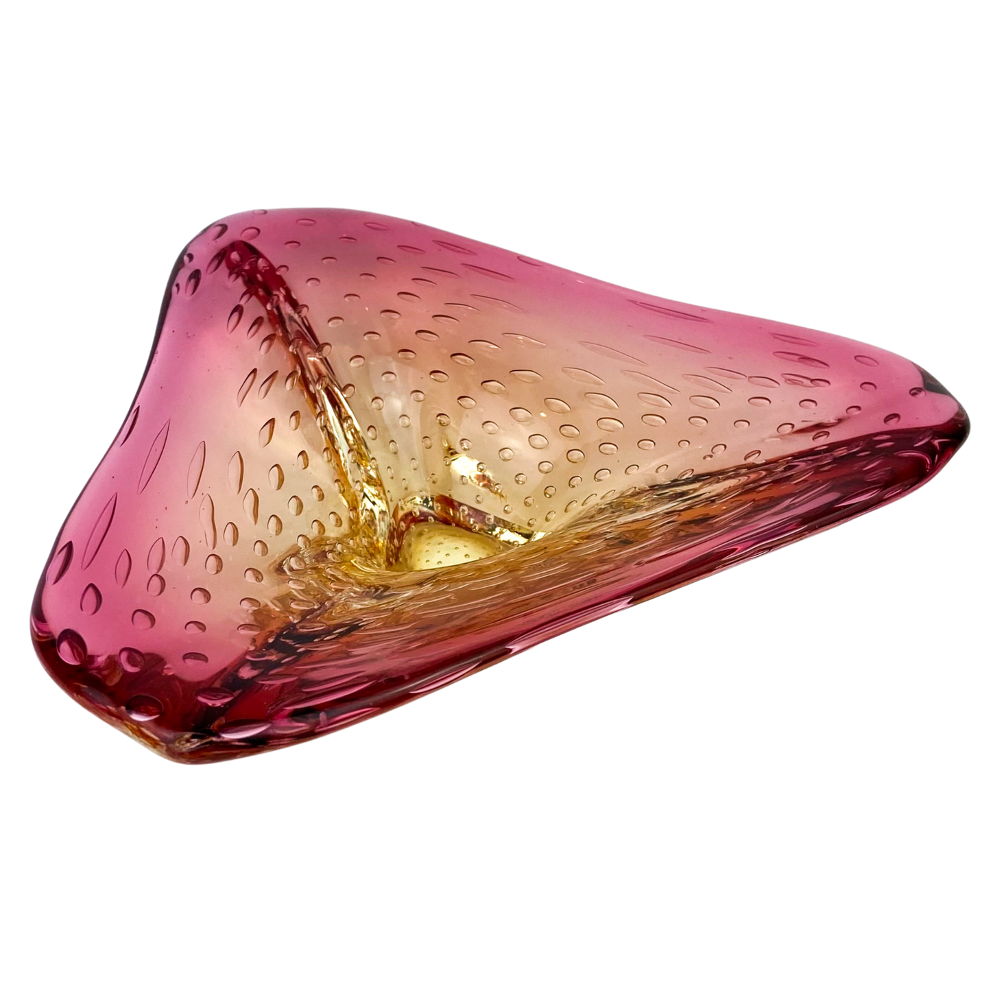 Murano Raspberry + Amber Bullicante Glass Catchall/Ashtray #O791