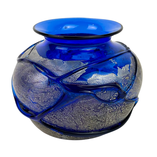 Cobalt + Silver Art Glass Vase #O807