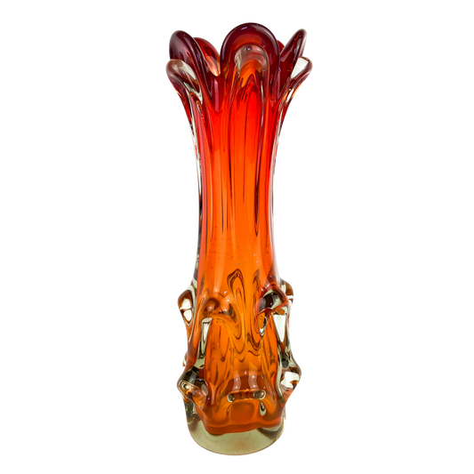 Large Red + Orange Swung Glass Vase #O810