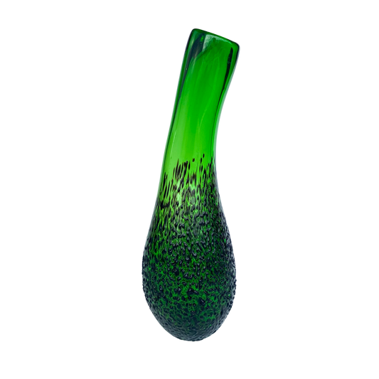 Large Green + Black Textured Curvy Glass Vase #O826
