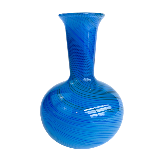 Blue + Swirled Filigree Studio Art Glass Vase #O817