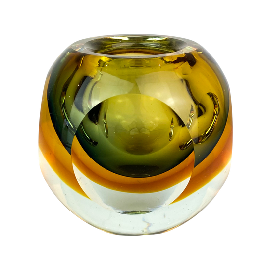 Yellow Green + Amber Faceted Double Sommerso Glass Vessel #O692