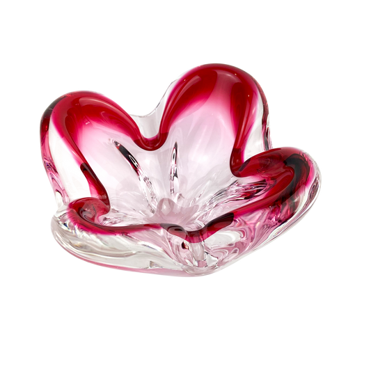 Raspberry Trimmed Floriform Art Glass Catchall/Ashtray #O792