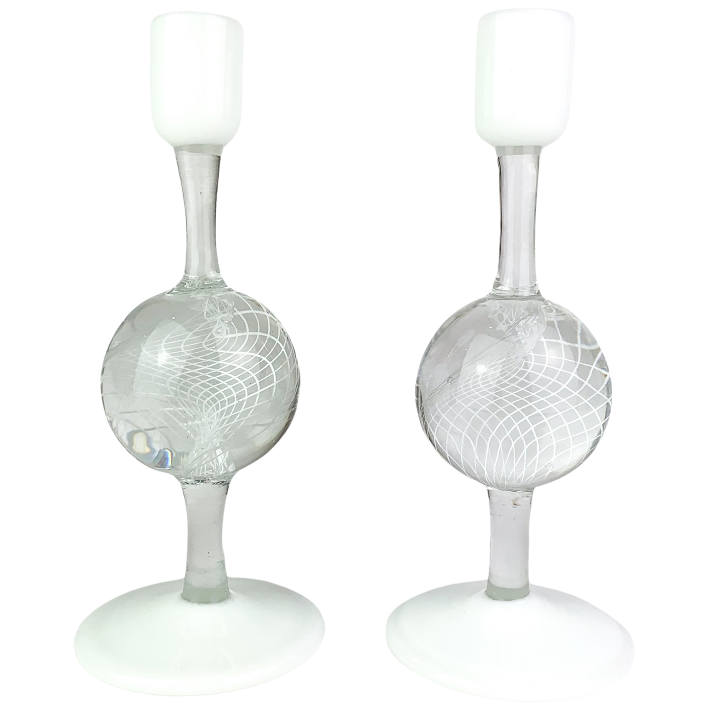 Pair of Archimede Seguso Glass Orb Candlesticks #O672