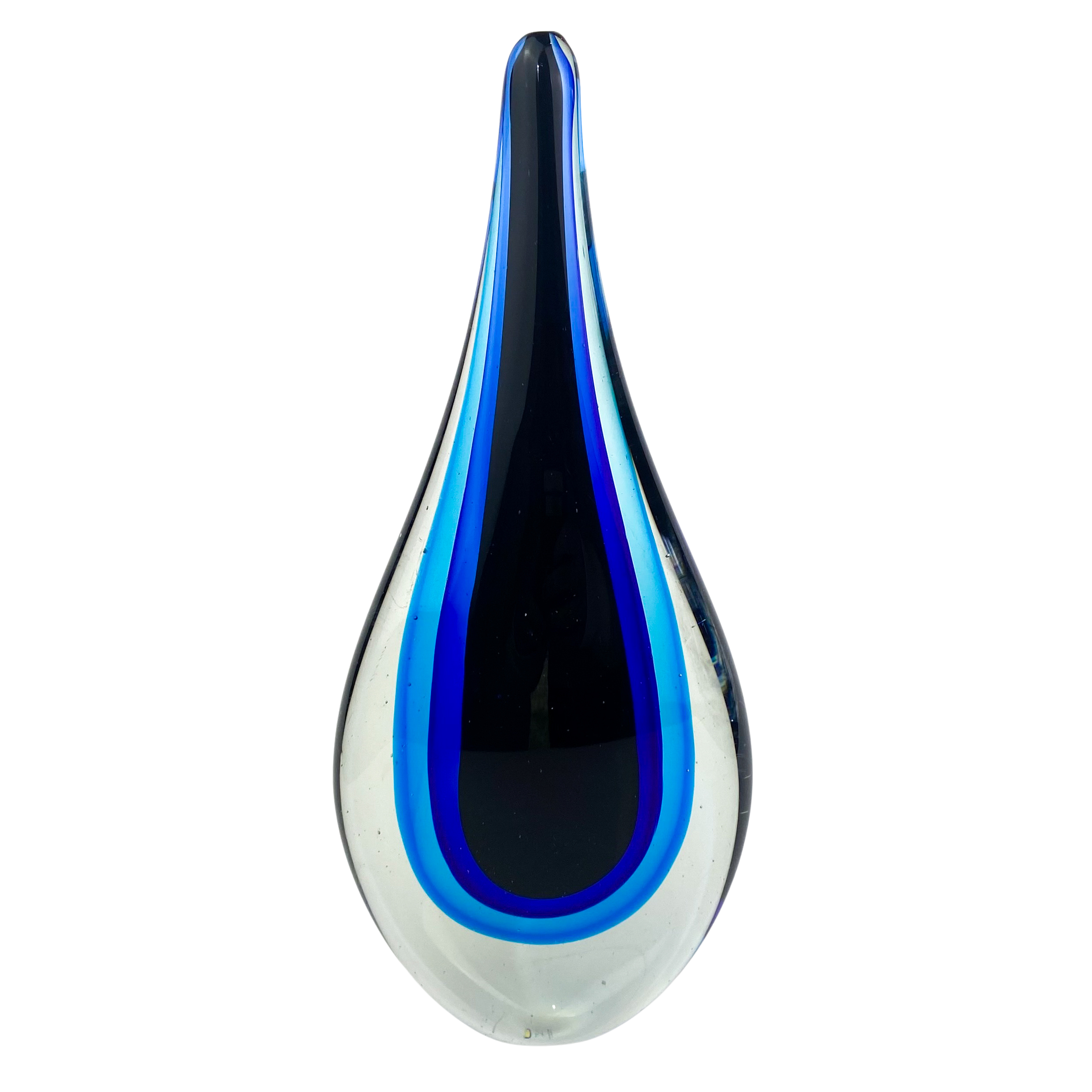 Murano Blue Triple Sommerso Teardrop Glass Sculpturepaperweight O764