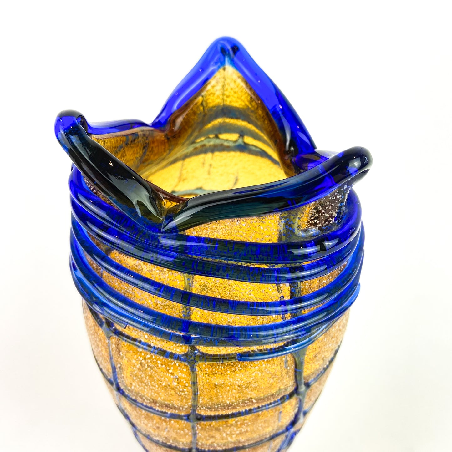 Rare Kralik Art Nouveau Amber + Cobalt Glass Vase #O811