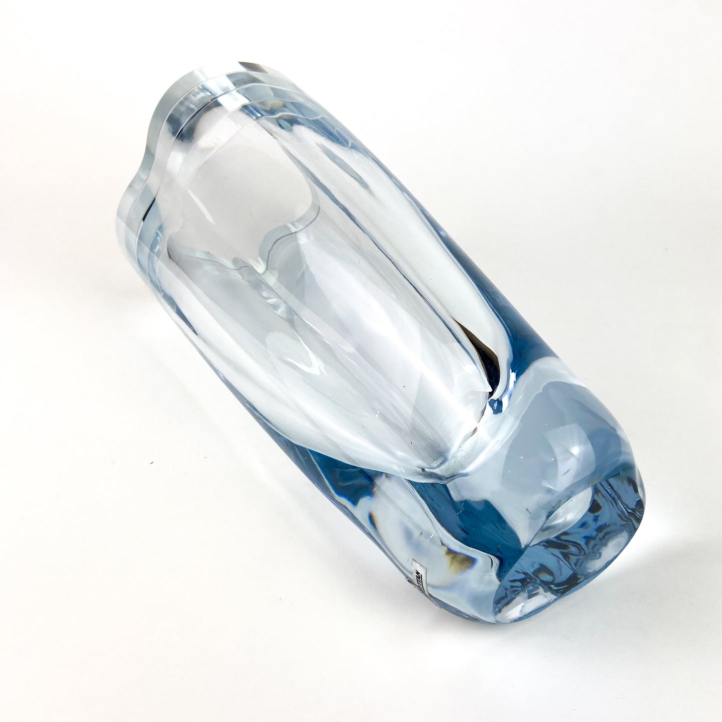 Large Swedish Powder Blue Heavy Crystal Vase #O1038