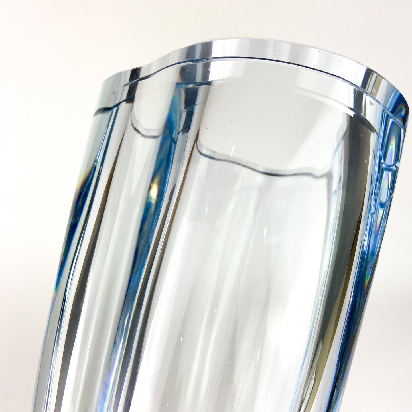 Large Swedish Powder Blue Heavy Crystal Vase #O1038