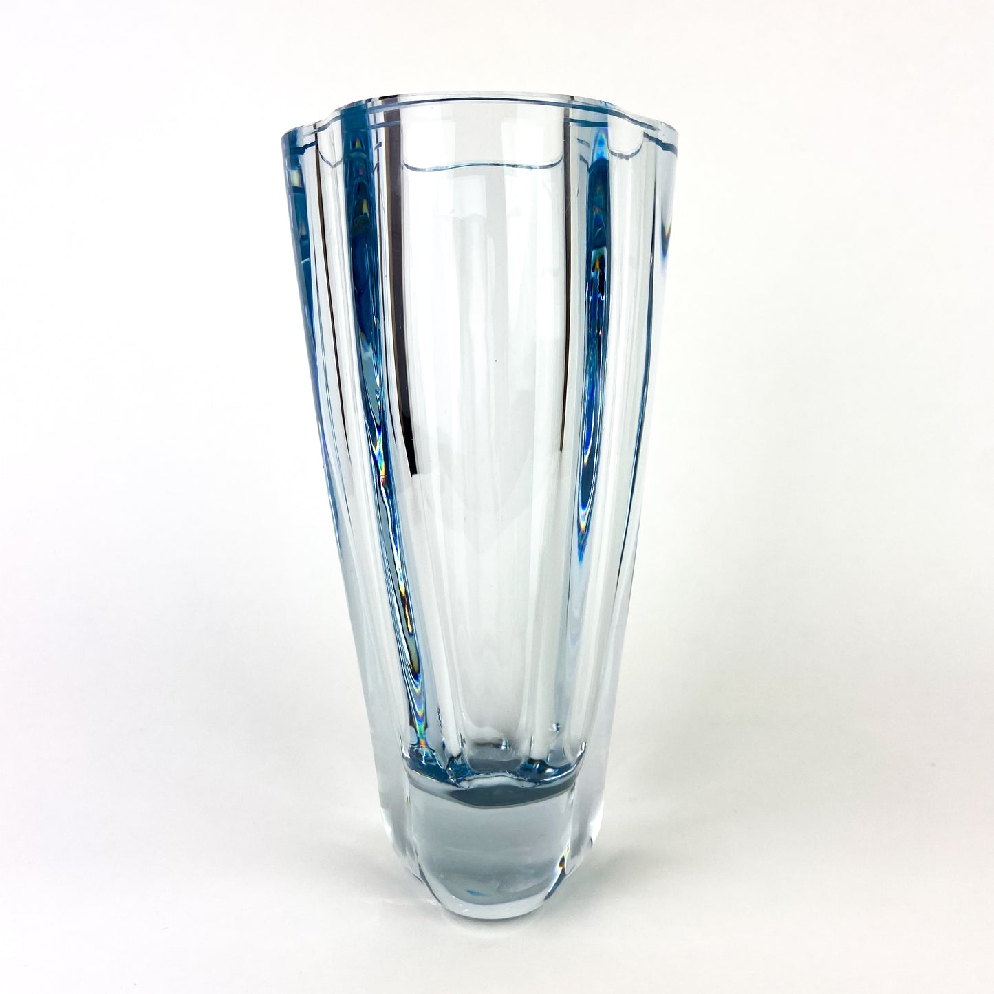 Large Swedish Powder Blue Heavy Crystal Vase #O1038