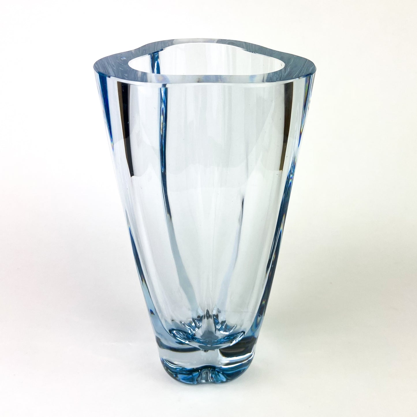 Large Swedish Powder Blue Heavy Crystal Vase #O1038