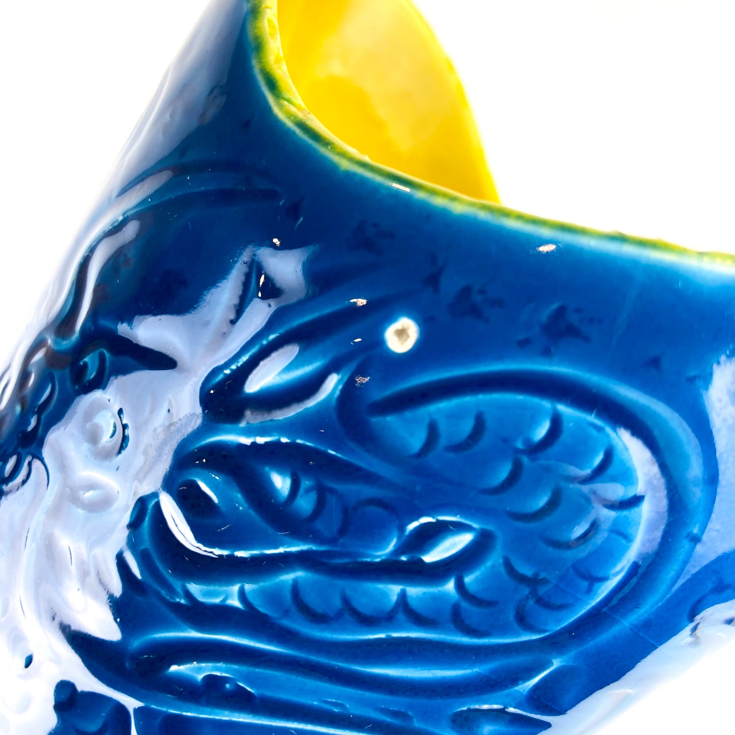 Italian Blue + Yellow Ceramic Dragon Vase #O1040