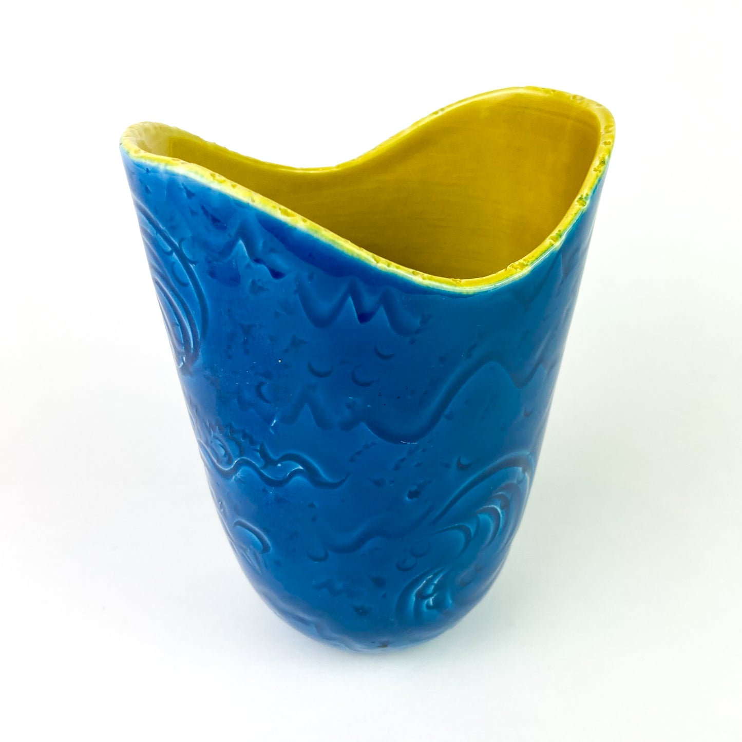 Italian Blue + Yellow Ceramic Dragon Vase #O1040