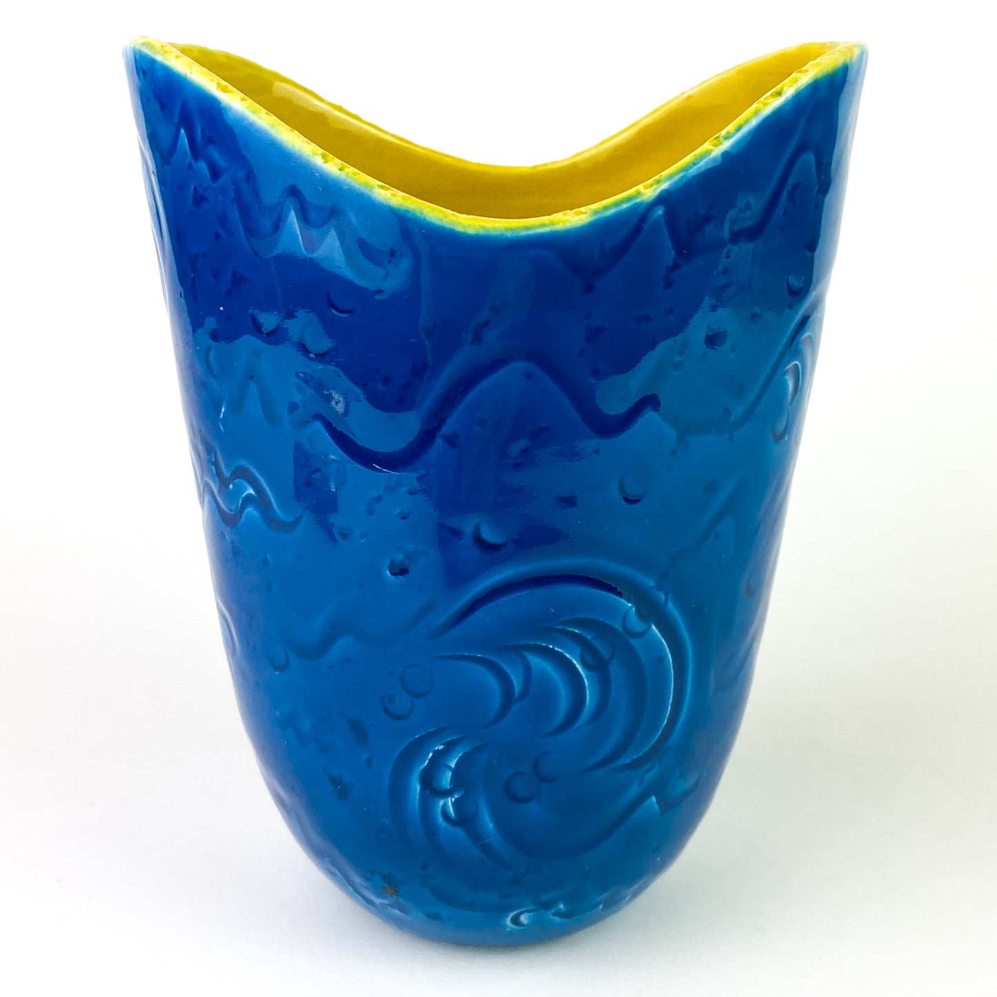 Italian Blue + Yellow Ceramic Dragon Vase #O1040