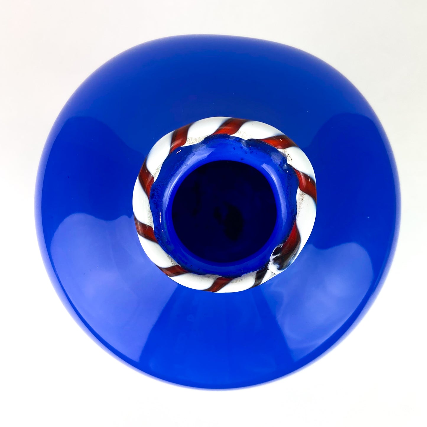 Vintage Cobalt + Candy-stripe Studio Art Glass Vase #O1041