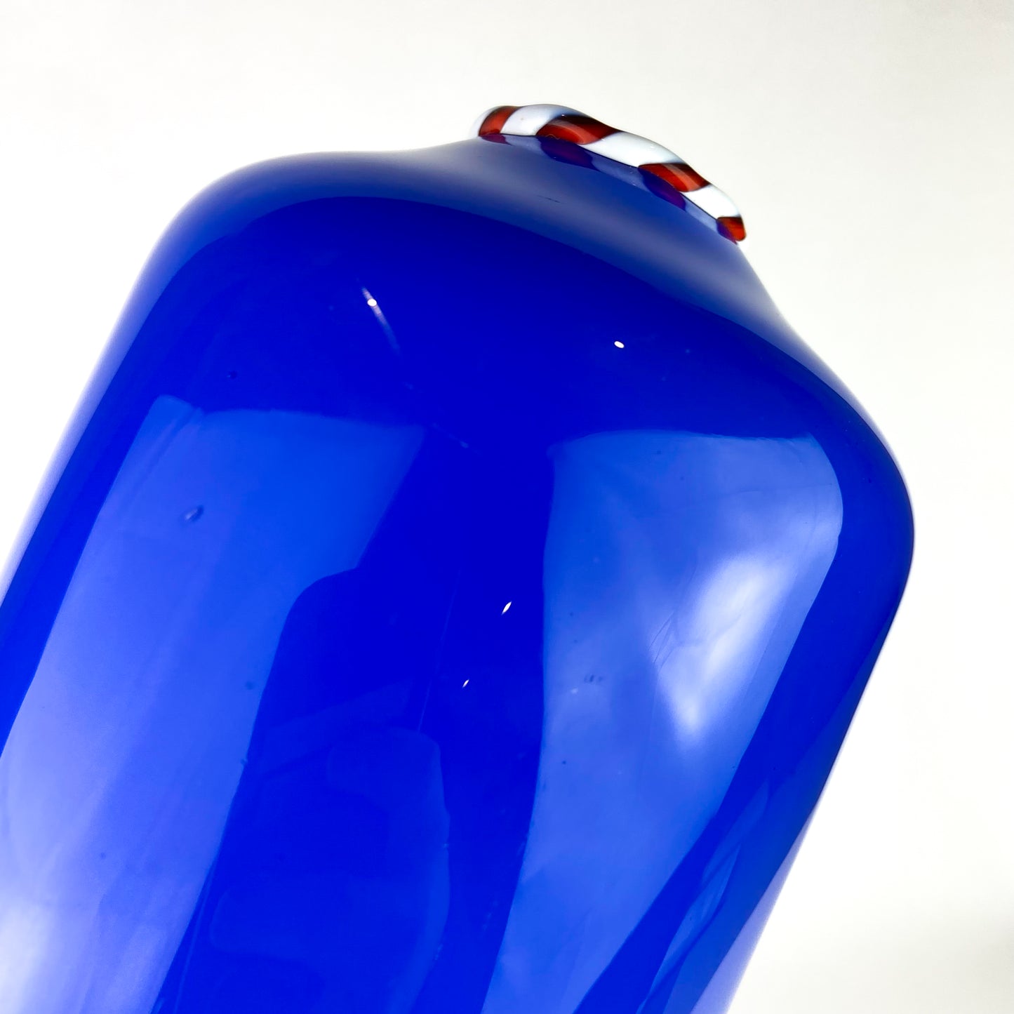 Vintage Cobalt + Candy-stripe Studio Art Glass Vase #O1041