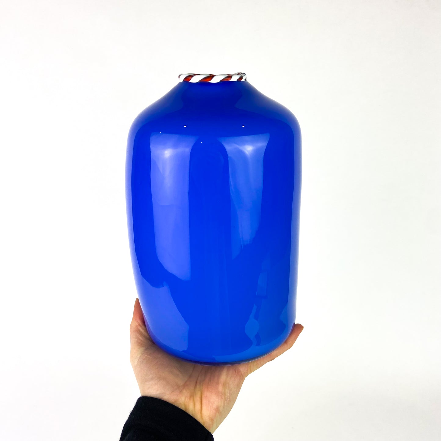 Vintage Cobalt + Candy-stripe Studio Art Glass Vase #O1041