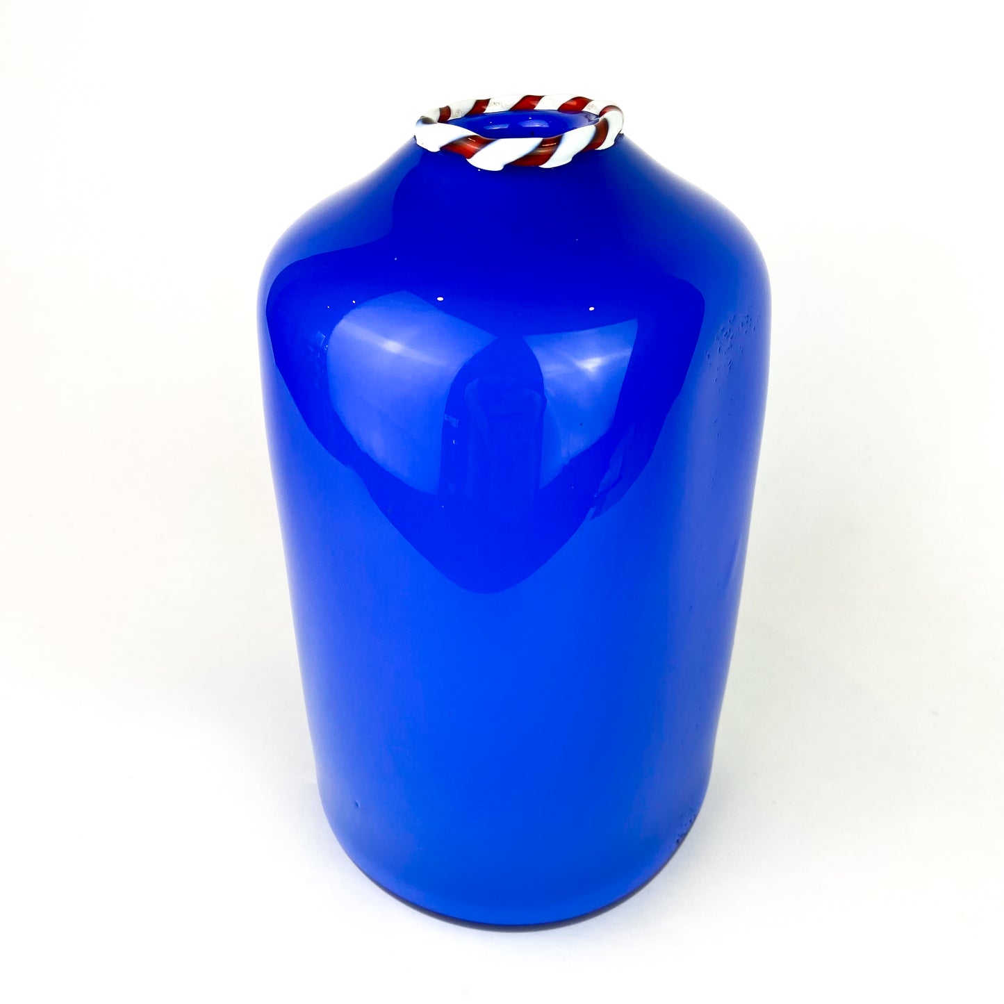 Vintage Cobalt + Candy-stripe Studio Art Glass Vase #O1041