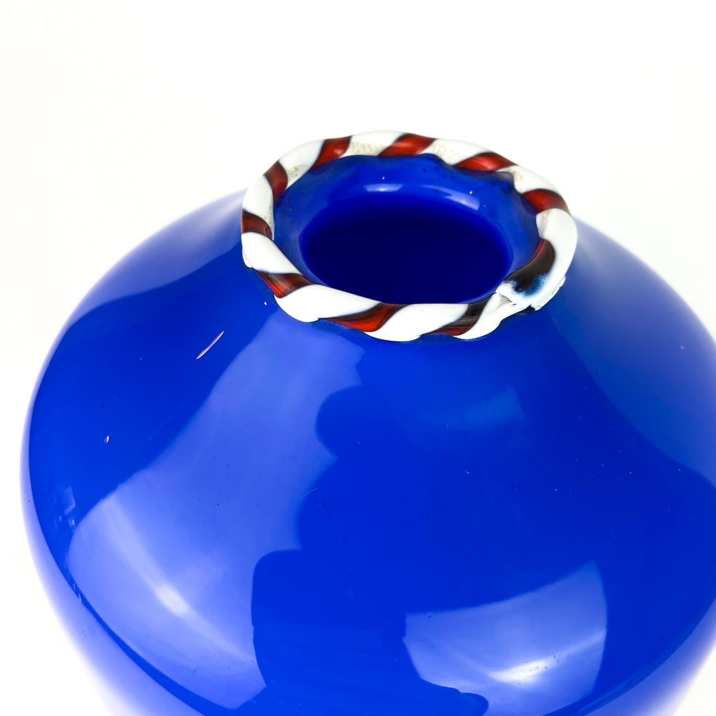 Vintage Cobalt + Candy-stripe Studio Art Glass Vase #O1041