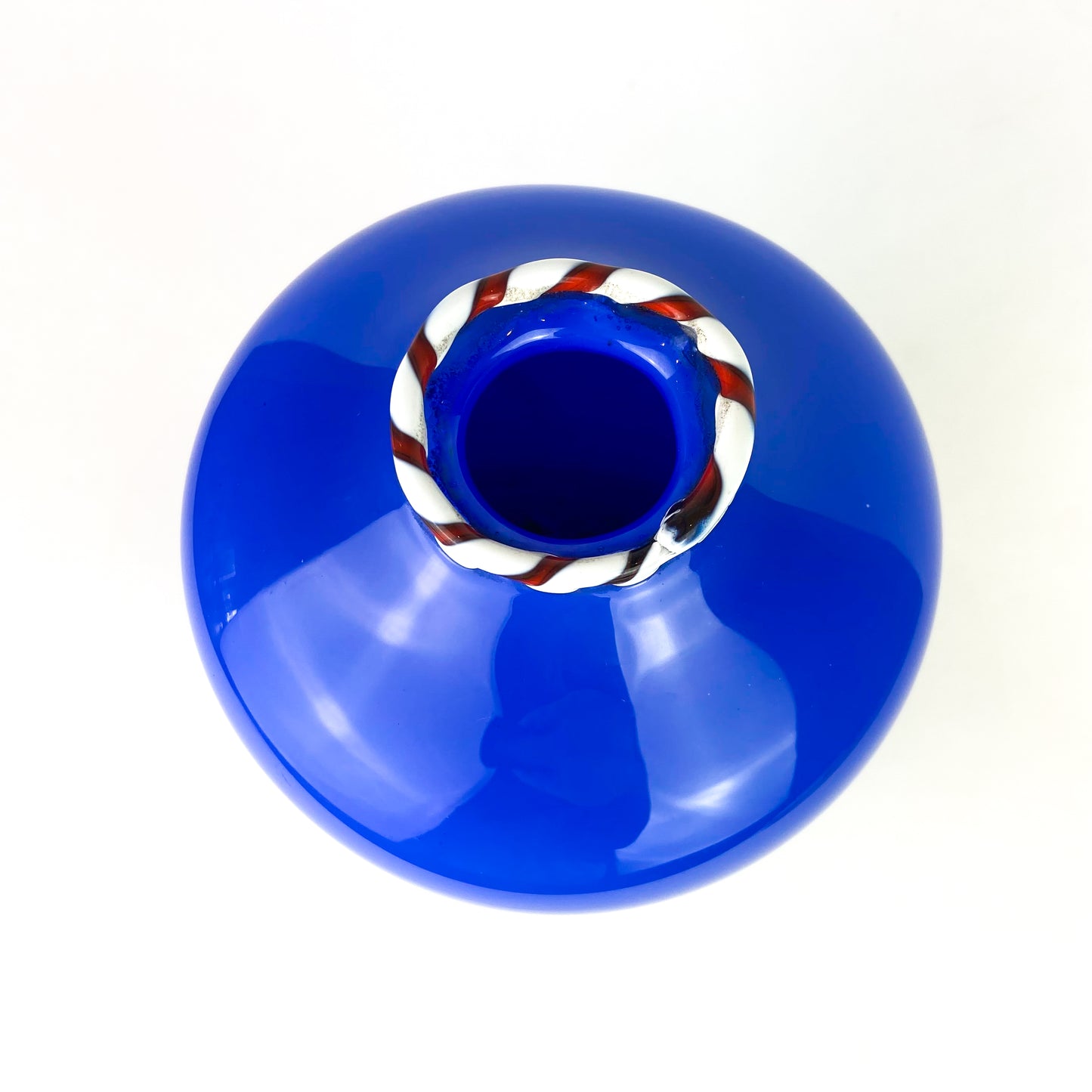 Vintage Cobalt + Candy-stripe Studio Art Glass Vase #O1041