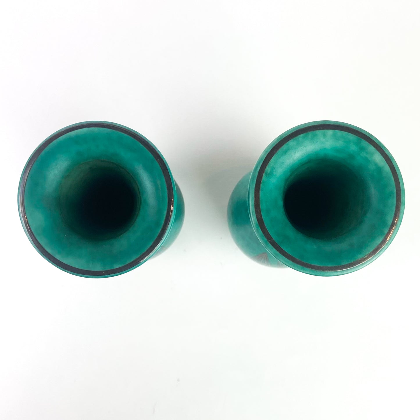 Pair Of Mottled Green Gustavsberg Argenta Stoneware Vases #O1056