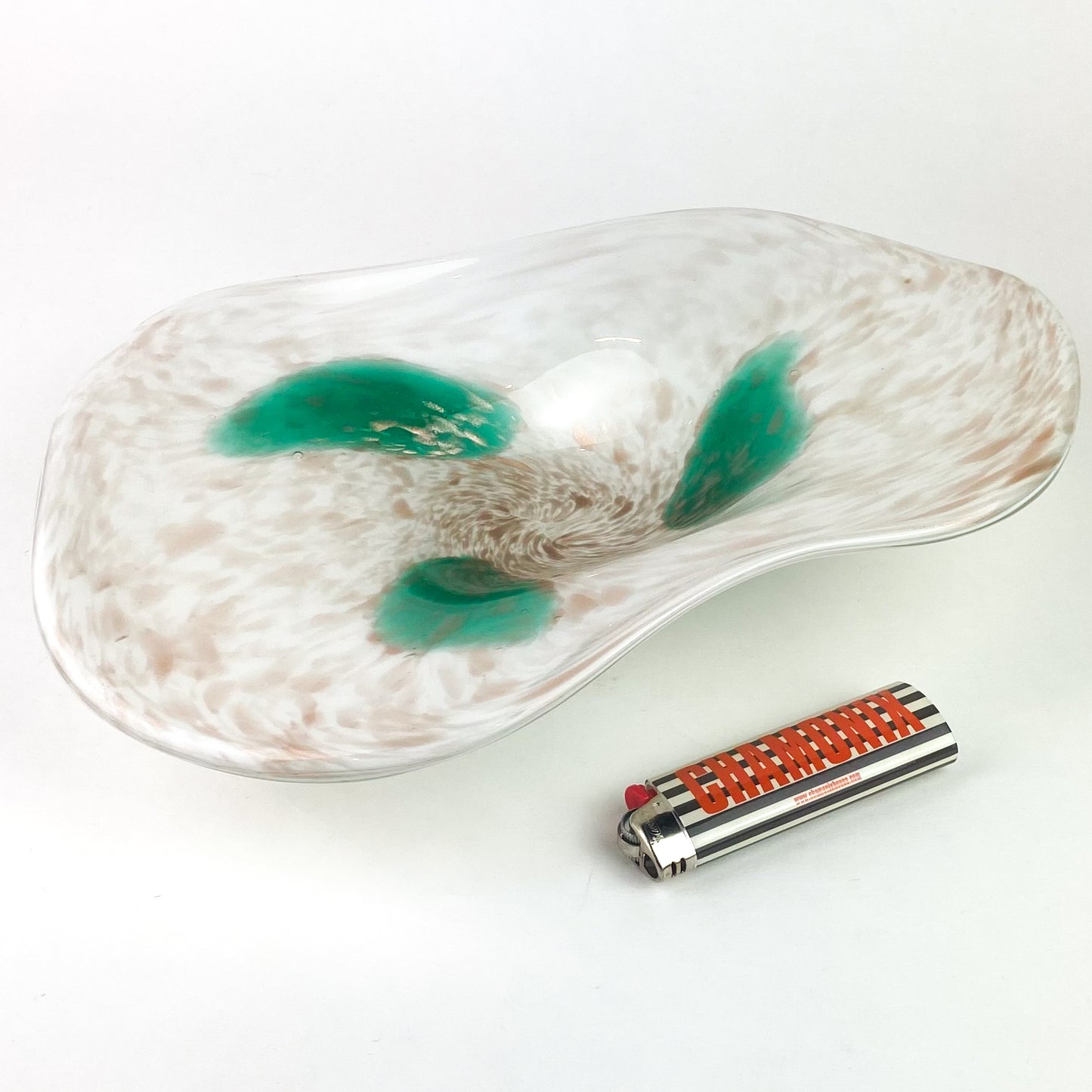 Murano Emerald + Cream + White Cased Glass Catchall/Ashtray #O1959