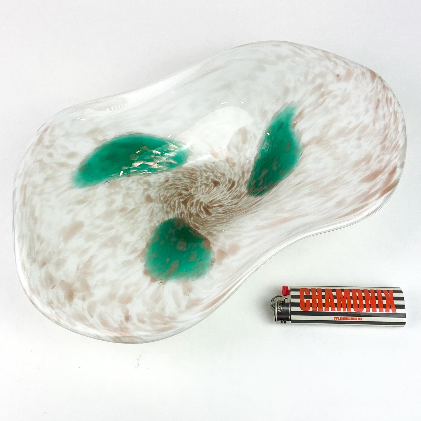 Murano Emerald + Cream + White Cased Glass Catchall/Ashtray #O1959