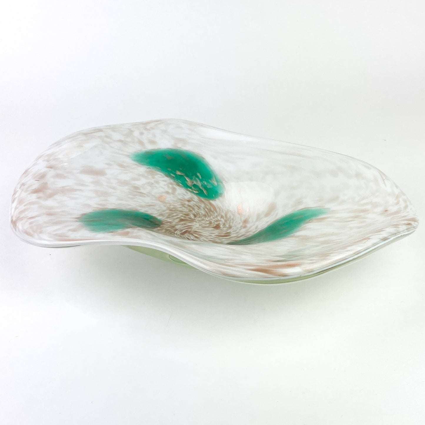 Murano Emerald + Cream + White Cased Glass Catchall/Ashtray #O1959