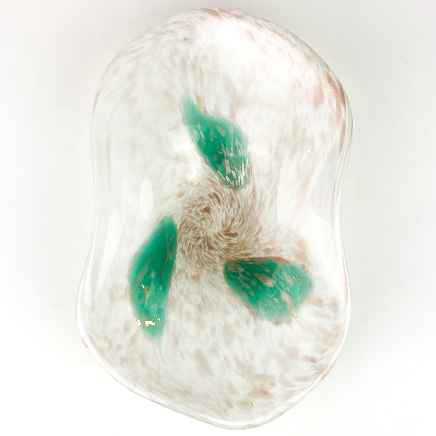 Murano Emerald + Cream + White Cased Glass Catchall/Ashtray #O1959