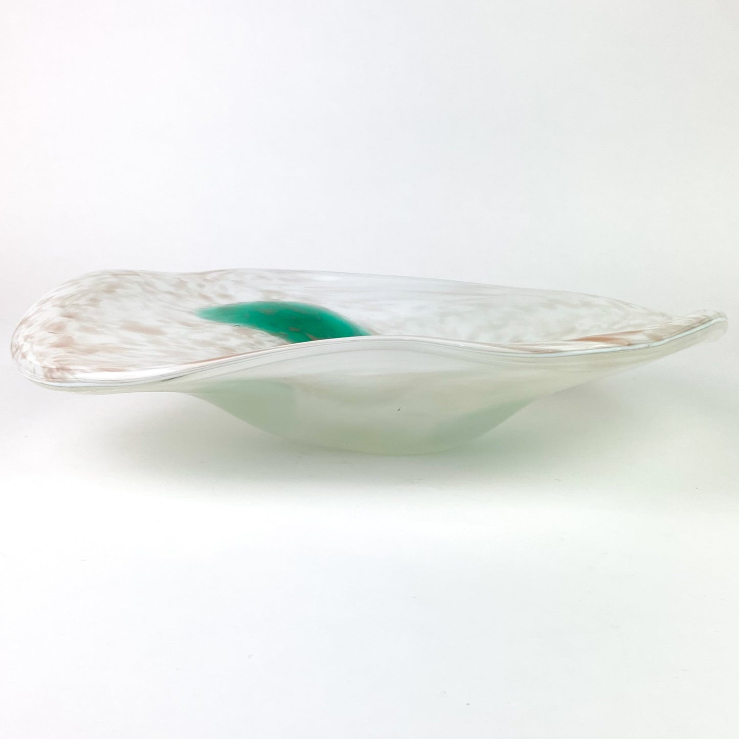 Murano Emerald + Cream + White Cased Glass Catchall/Ashtray #O1959