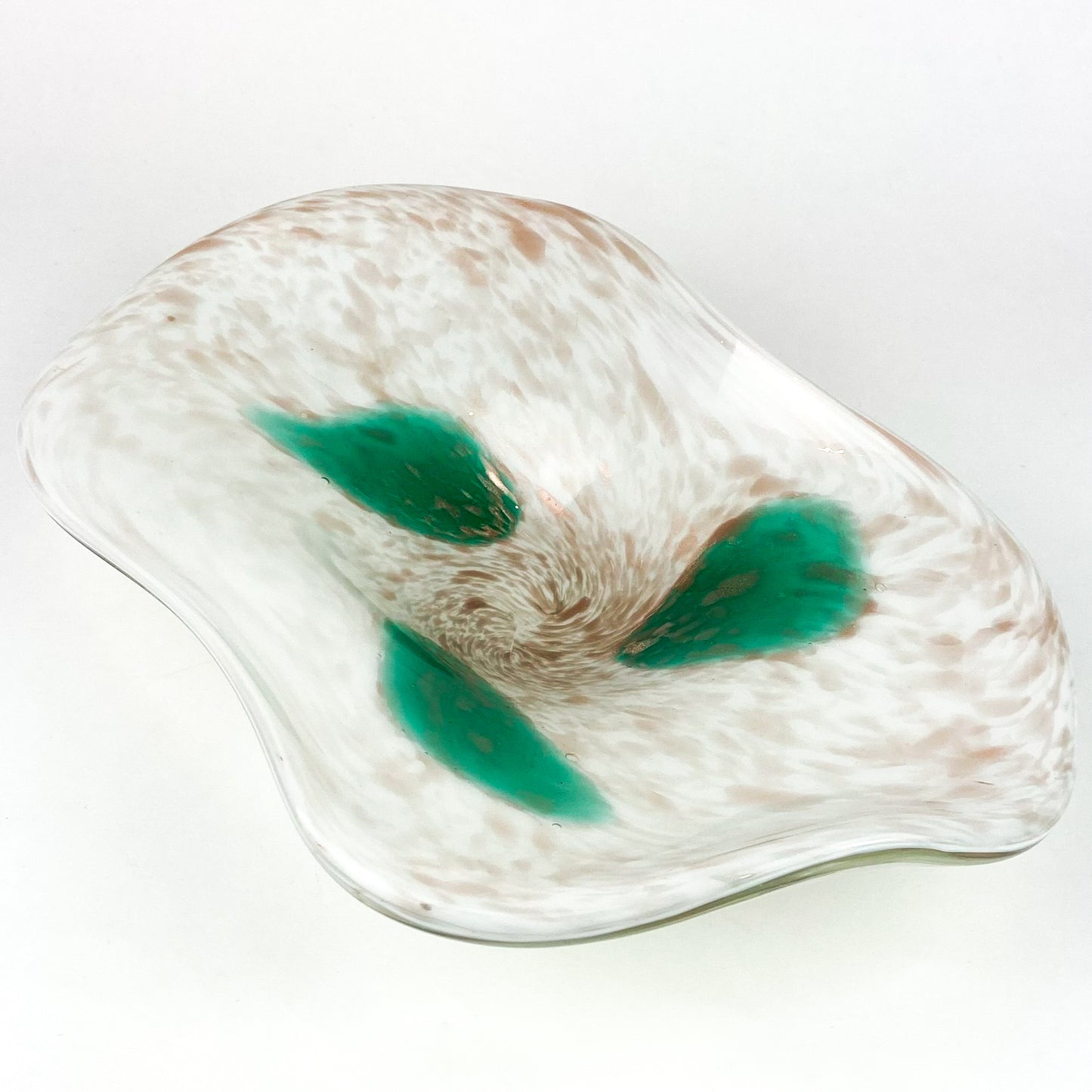 Murano Emerald + Cream + White Cased Glass Catchall/Ashtray #O1959