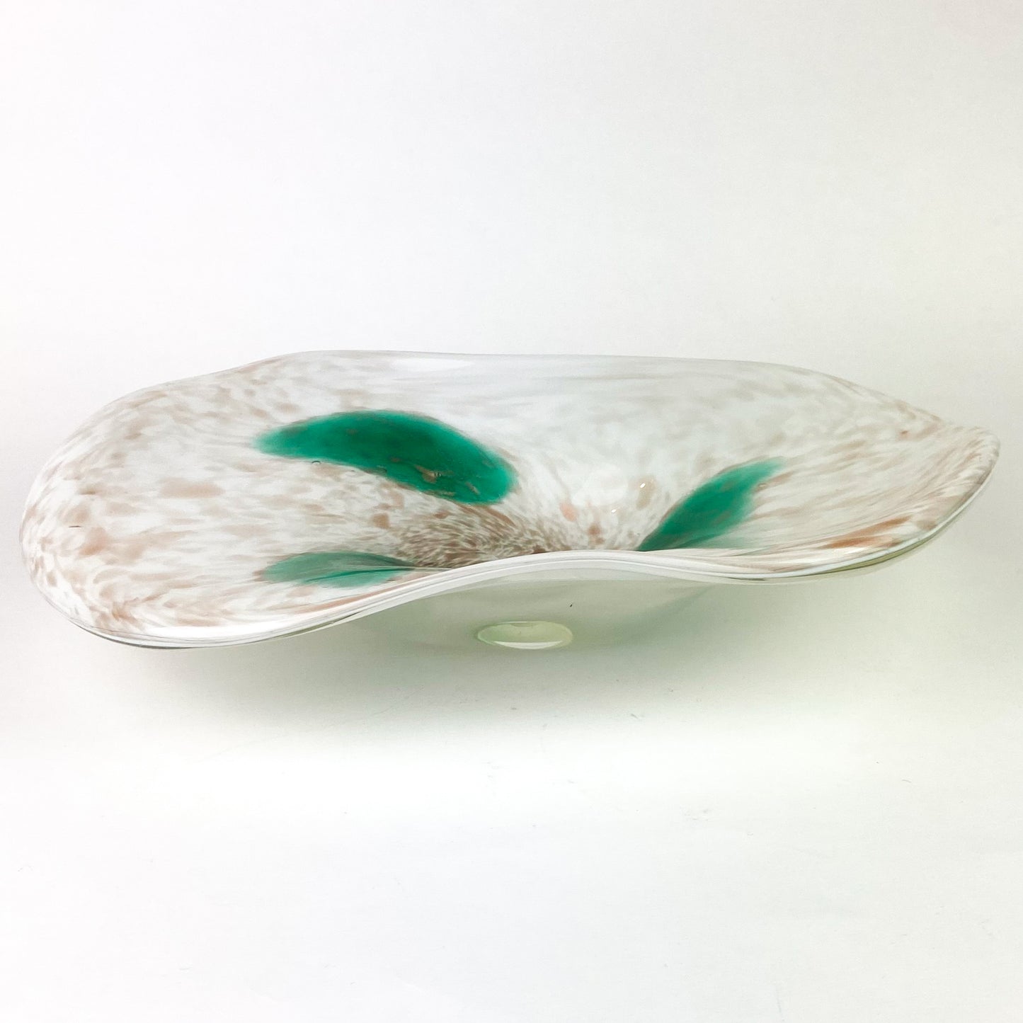 Murano Emerald + Cream + White Cased Glass Catchall/Ashtray #O1959