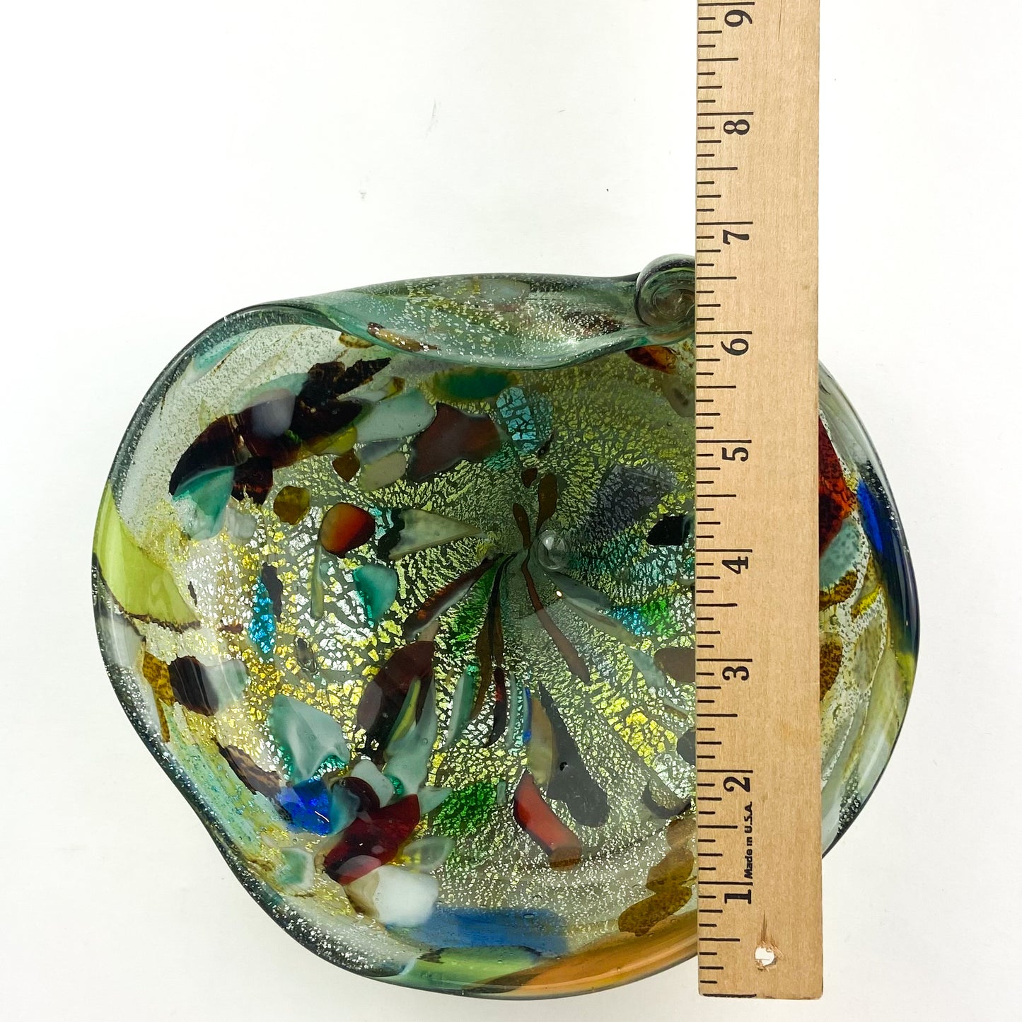 Murano Tutti Frutti + Silver Fleck Spiral Glass Catchall/Ashtray #O1062