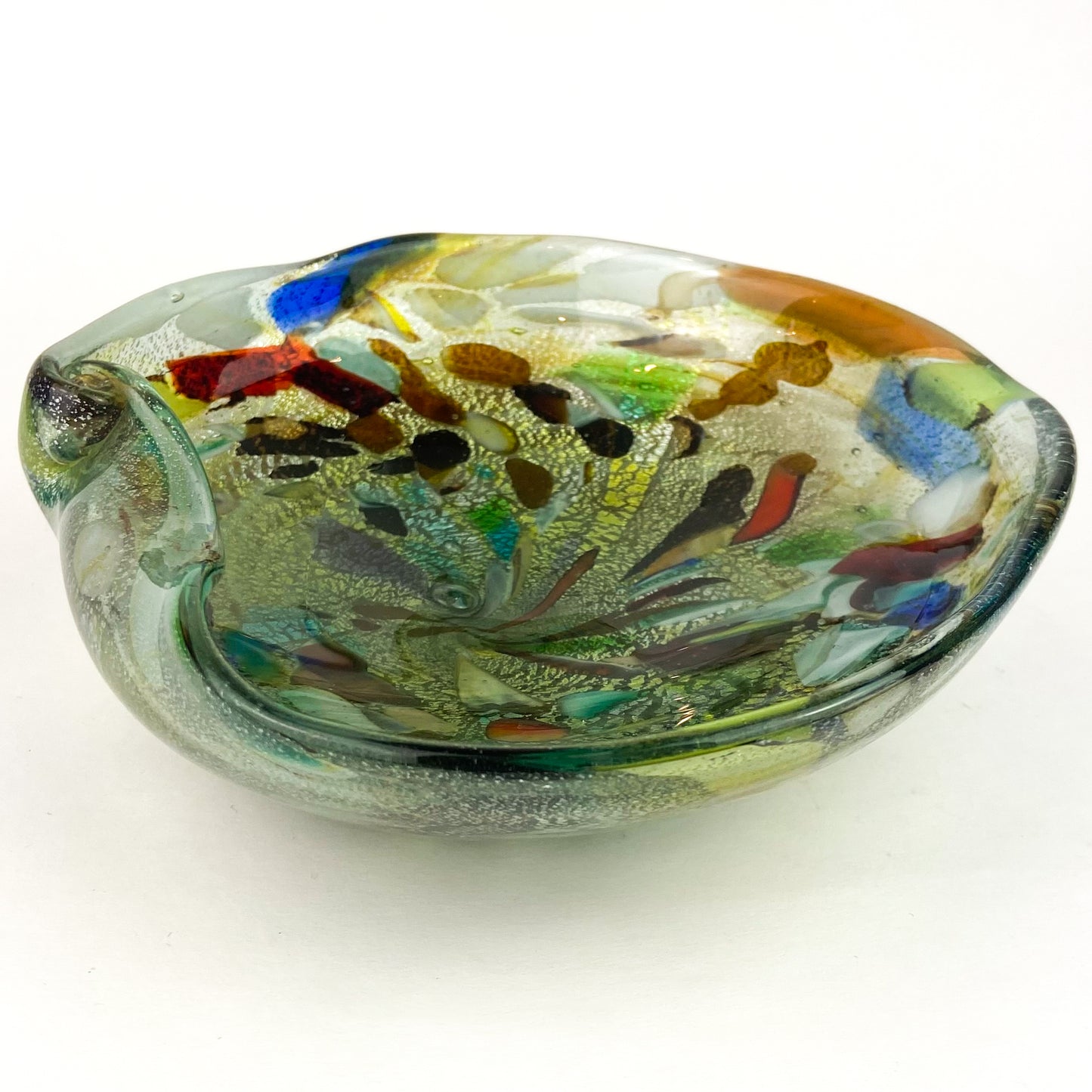 Murano Tutti Frutti + Silver Fleck Spiral Glass Catchall/Ashtray #O1062