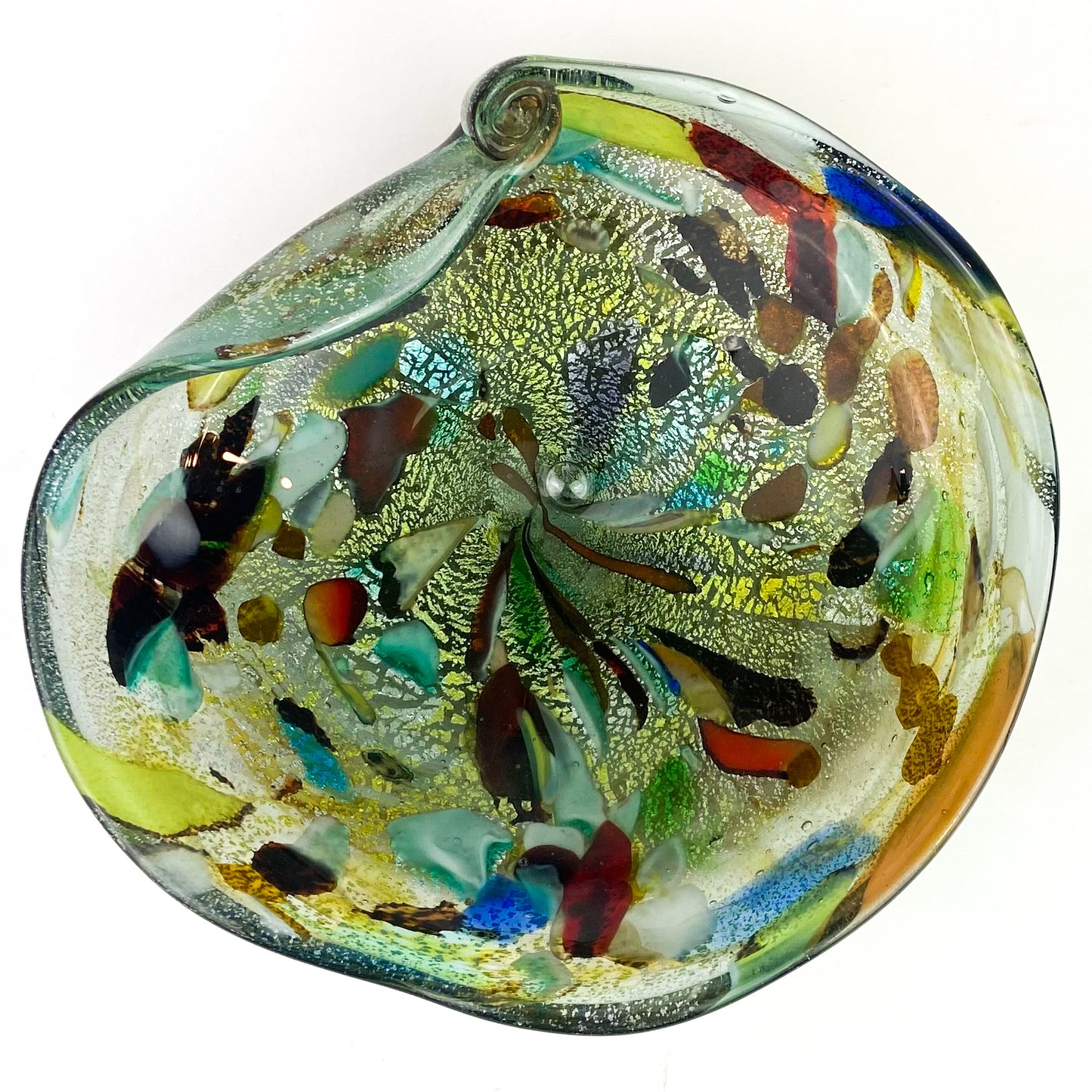 Murano Tutti Frutti + Silver Fleck Spiral Glass Catchall/Ashtray #O1062