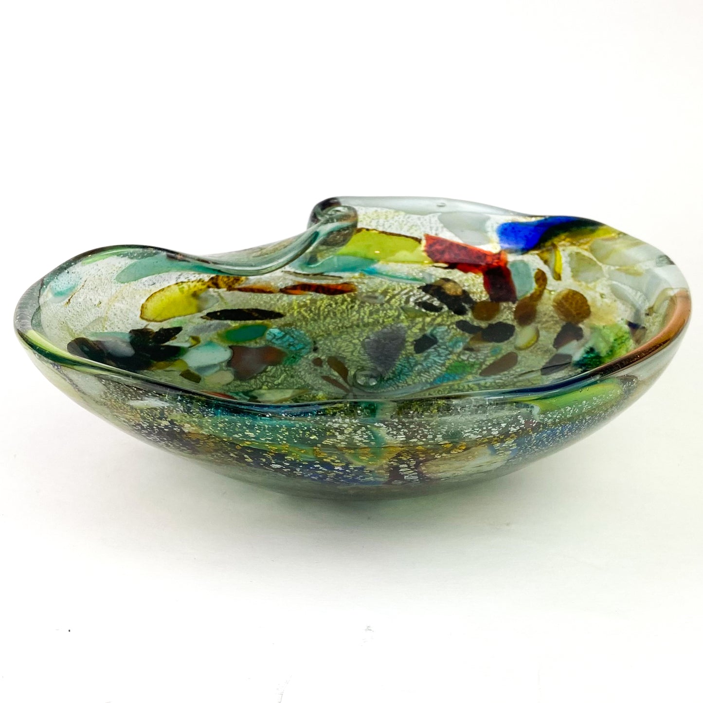 Murano Tutti Frutti + Silver Fleck Spiral Glass Catchall/Ashtray #O1062