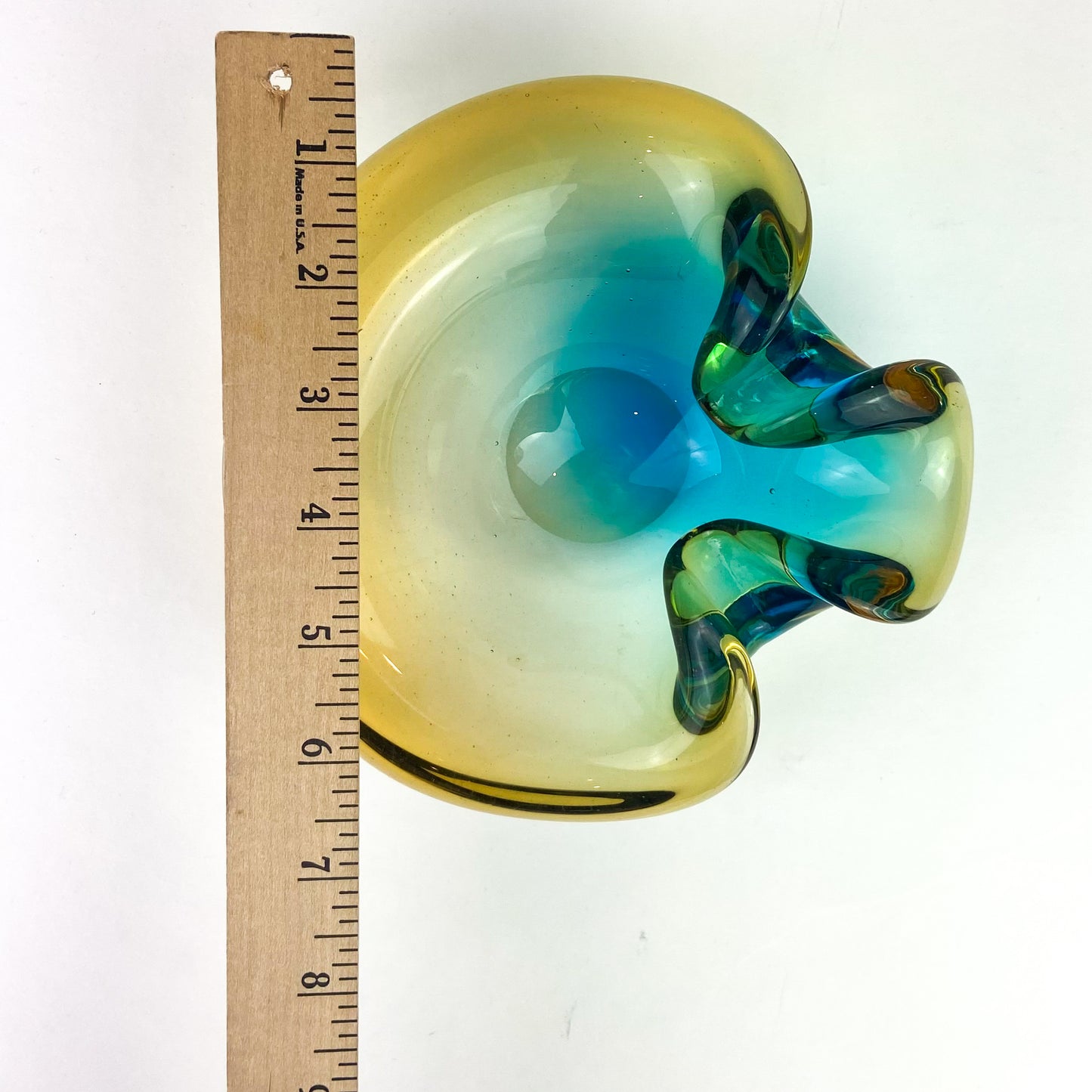 Murano Aqua + Amber Curled Glass Catchall/Ashtray #O1063