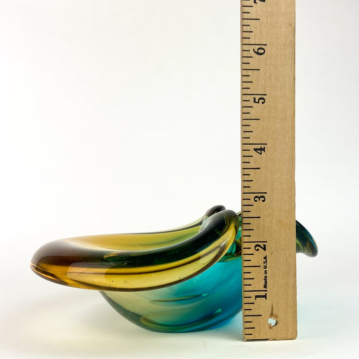 Murano Aqua + Amber Curled Glass Catchall/Ashtray #O1063