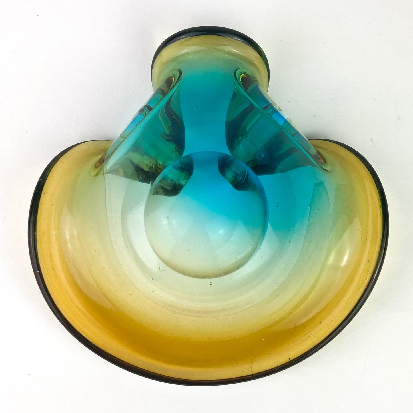 Murano Aqua + Amber Curled Glass Catchall/Ashtray #O1063