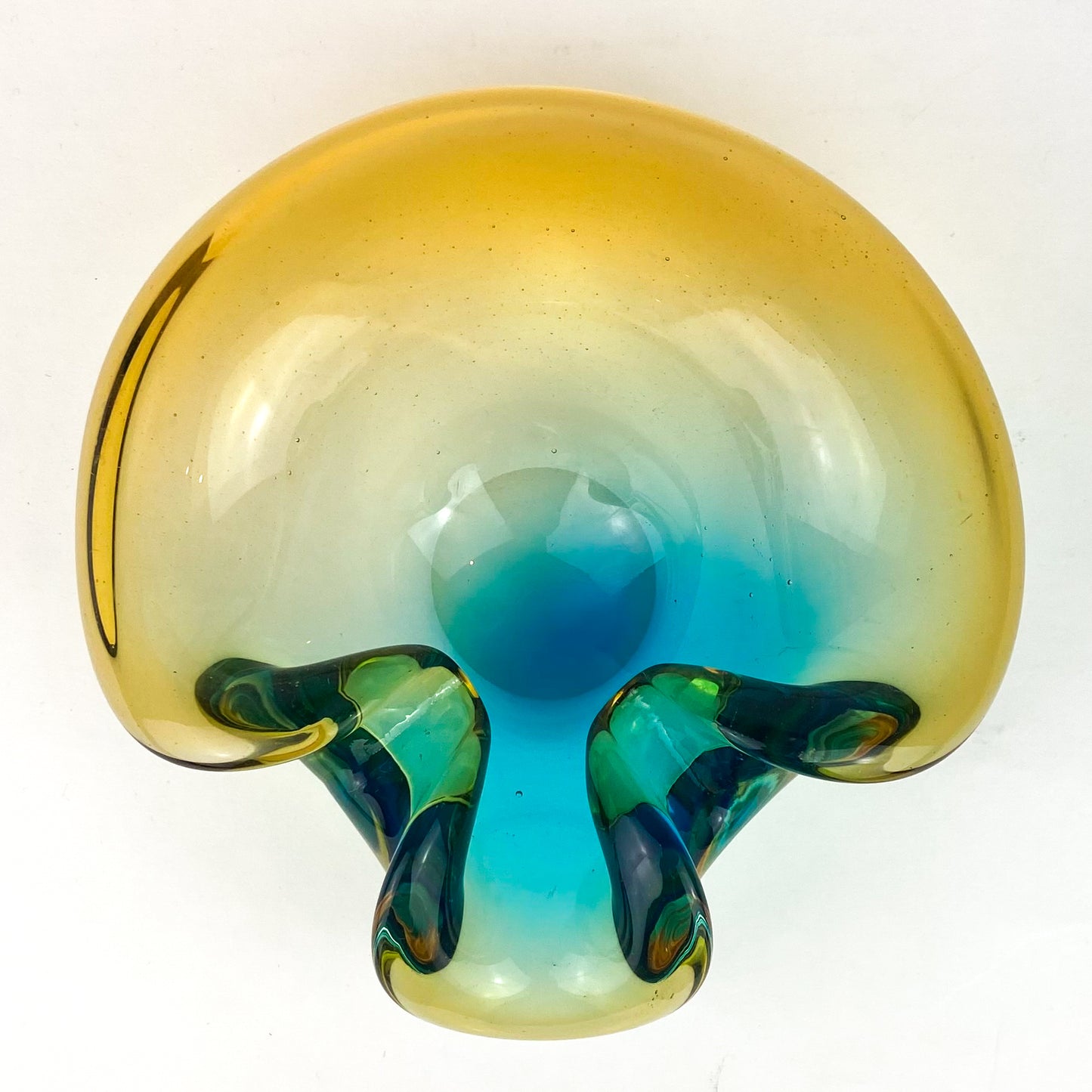 Murano Aqua + Amber Curled Glass Catchall/Ashtray #O1063