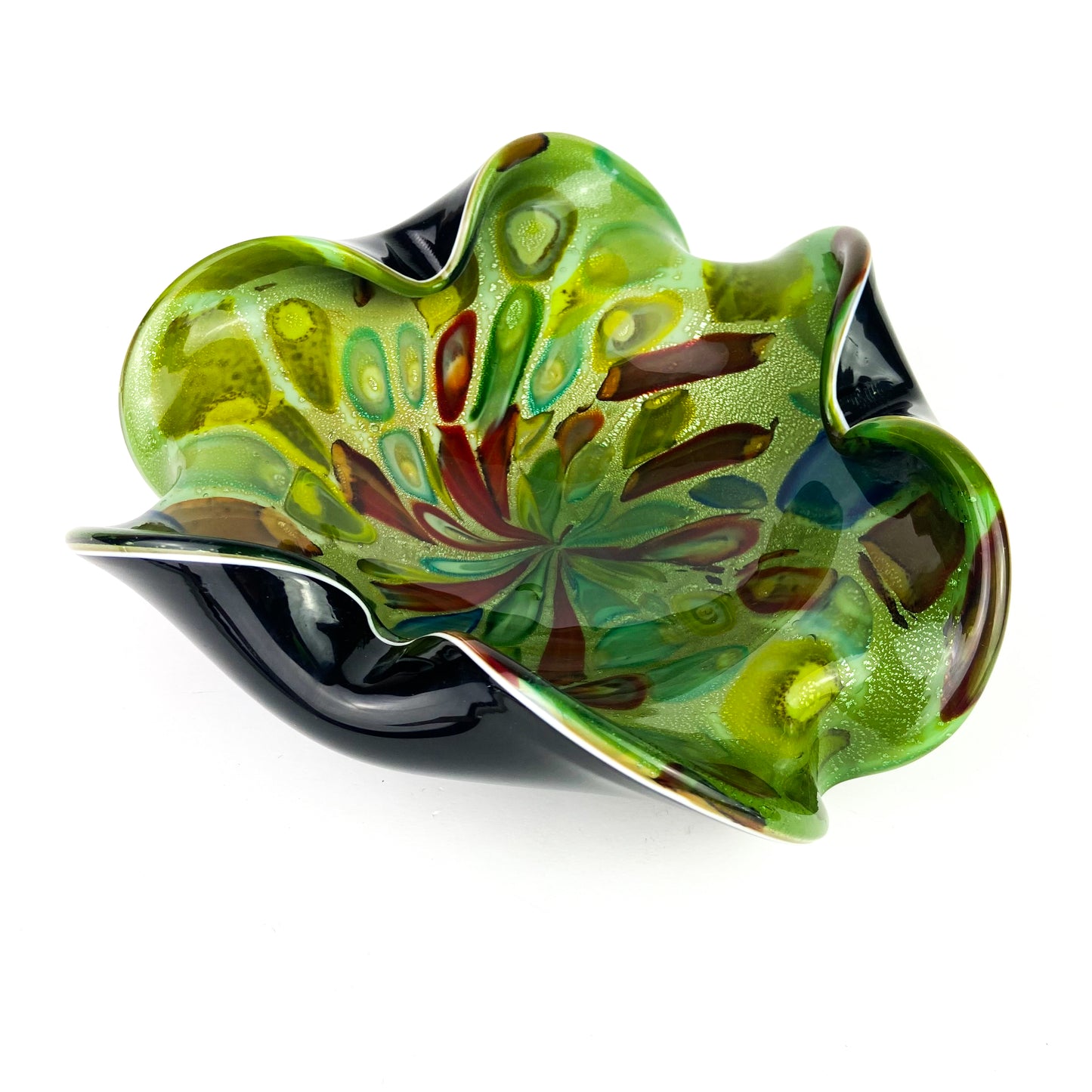 Murano Millefiori + Black Case Freeform Glass Catchall/Ashtray #O1143