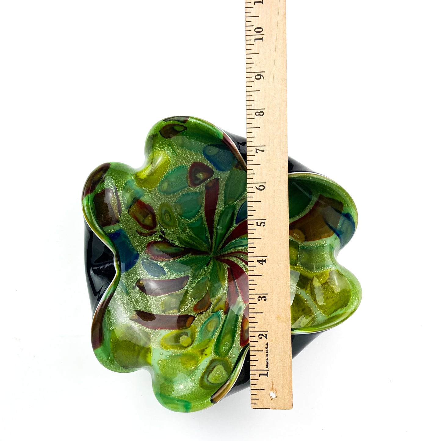 Murano Millefiori + Black Case Freeform Glass Catchall/Ashtray #O1143