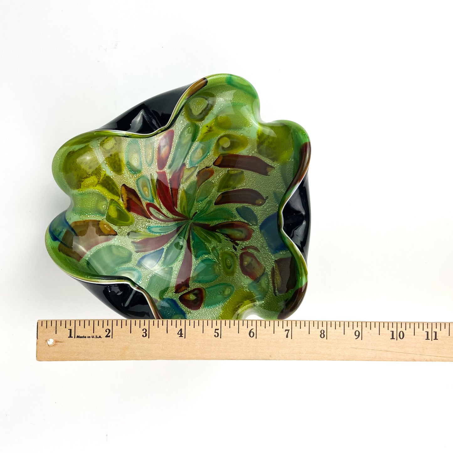 Murano Millefiori + Black Case Freeform Glass Catchall/Ashtray #O1143